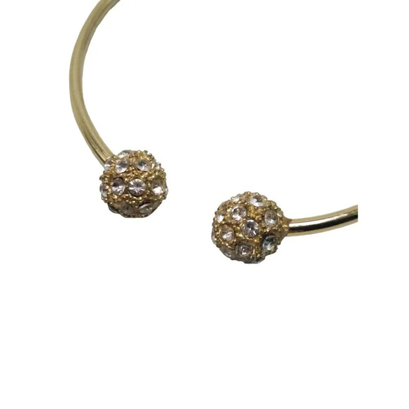 Glam Bling Pave Disco Ball Open Cuff Bracelet Gold Tone Vintage - Picture 2 of 5